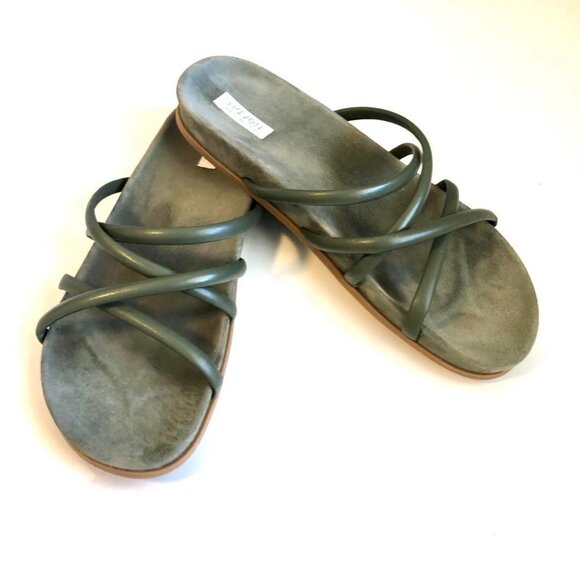 New TALBOTS HAVEN Well Within Leather Strappy Slides Sandals Olive 8 MSRP $128 - Picture 4 of 10